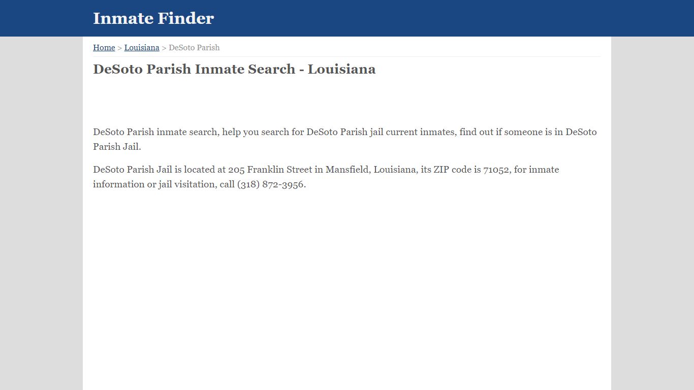 DeSoto Parish Louisiana Jail Inmate Finder